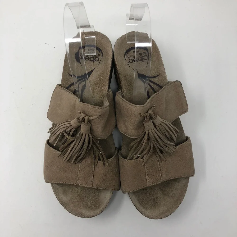 Abeo Uplift Wedge Sandals Womens 9 Neutral‎ Taupe Leather Tassel B.I.O.system